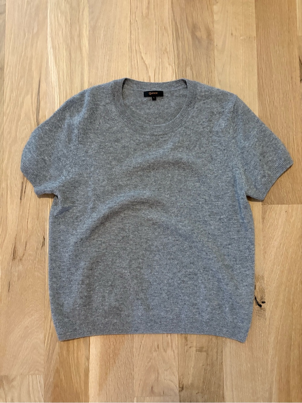 Quince Short-Sleeve Cashmere Crewneck Sweater - Gray